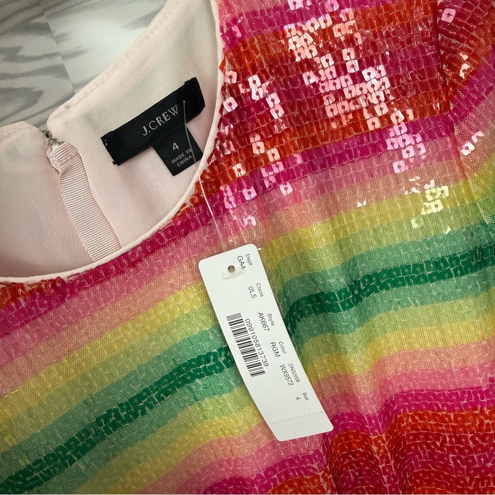 J. Crew Short Sleeve Sequin Midi Dress Watermelon Stripe NWT Size 4 - Picture 10 of 11